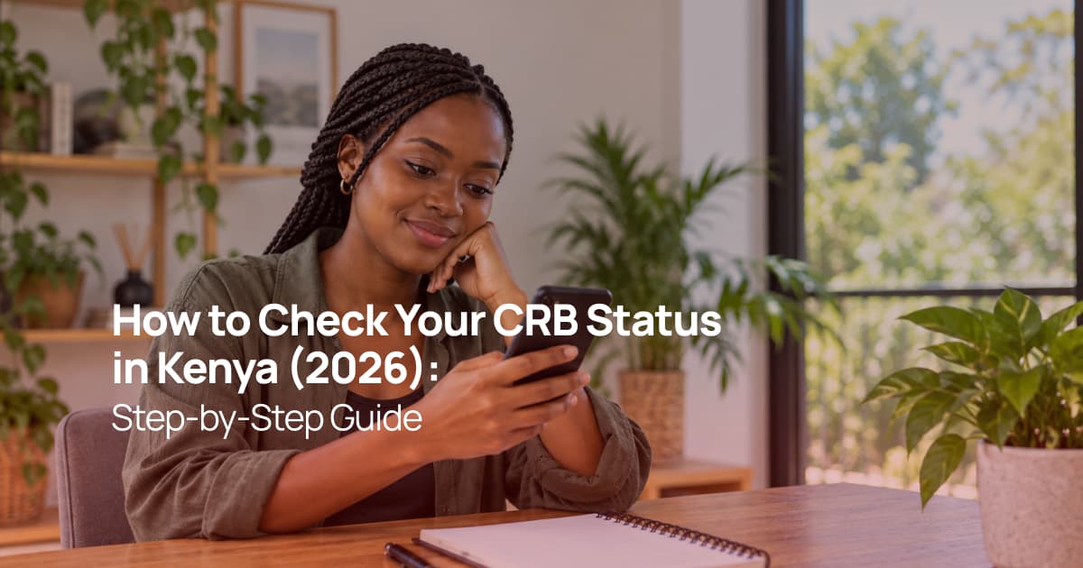 Kenyan borrower checking CRB status and credit information on a smartphone.